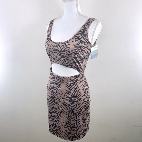 FOREVER21 FAUX SUEDE ANIMAL PRINT CUTOUT DRESS - Picture 3 of 6